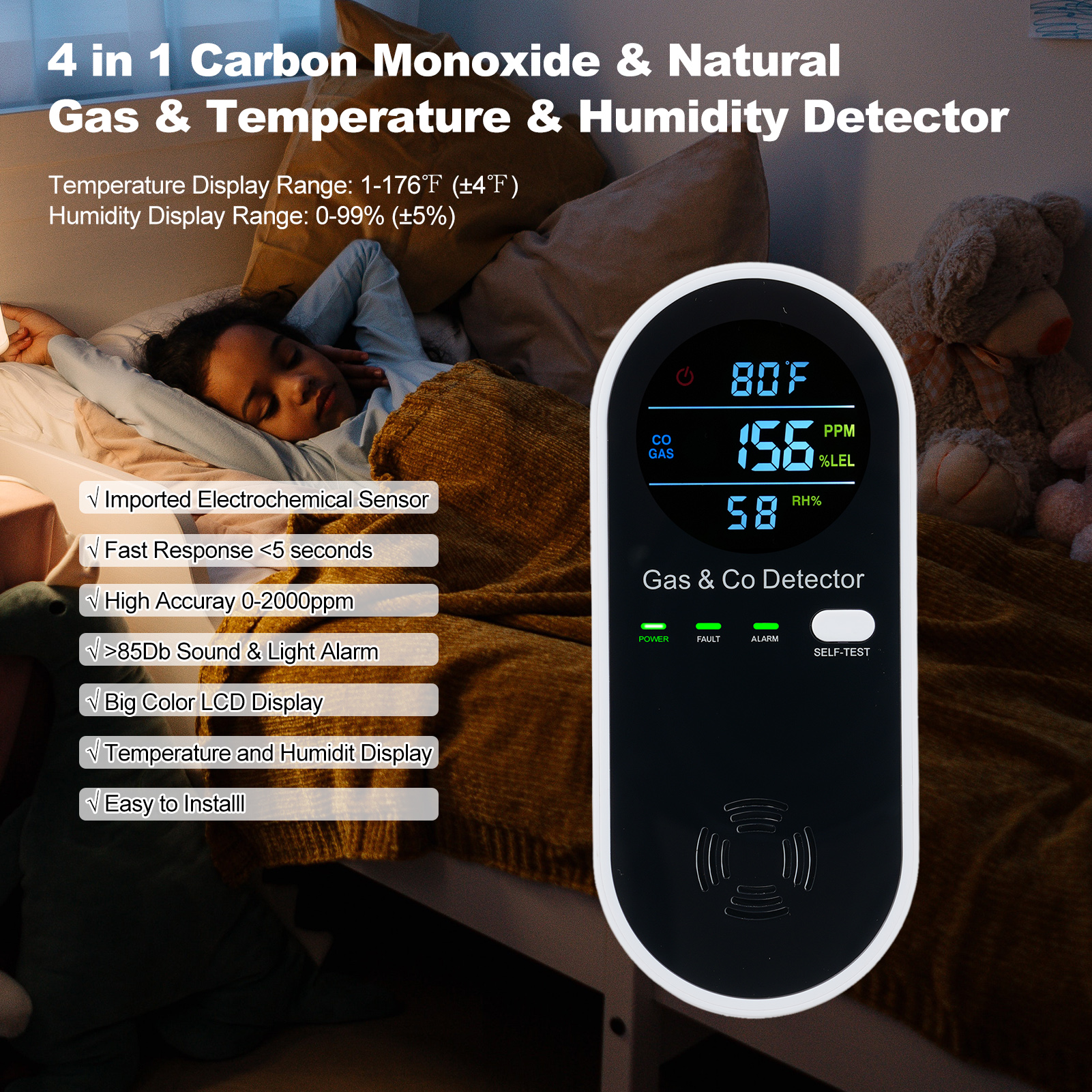 4 in 1 CO Monitor Alarm with L - Co Detector Plug incelemesi ve fiyatı