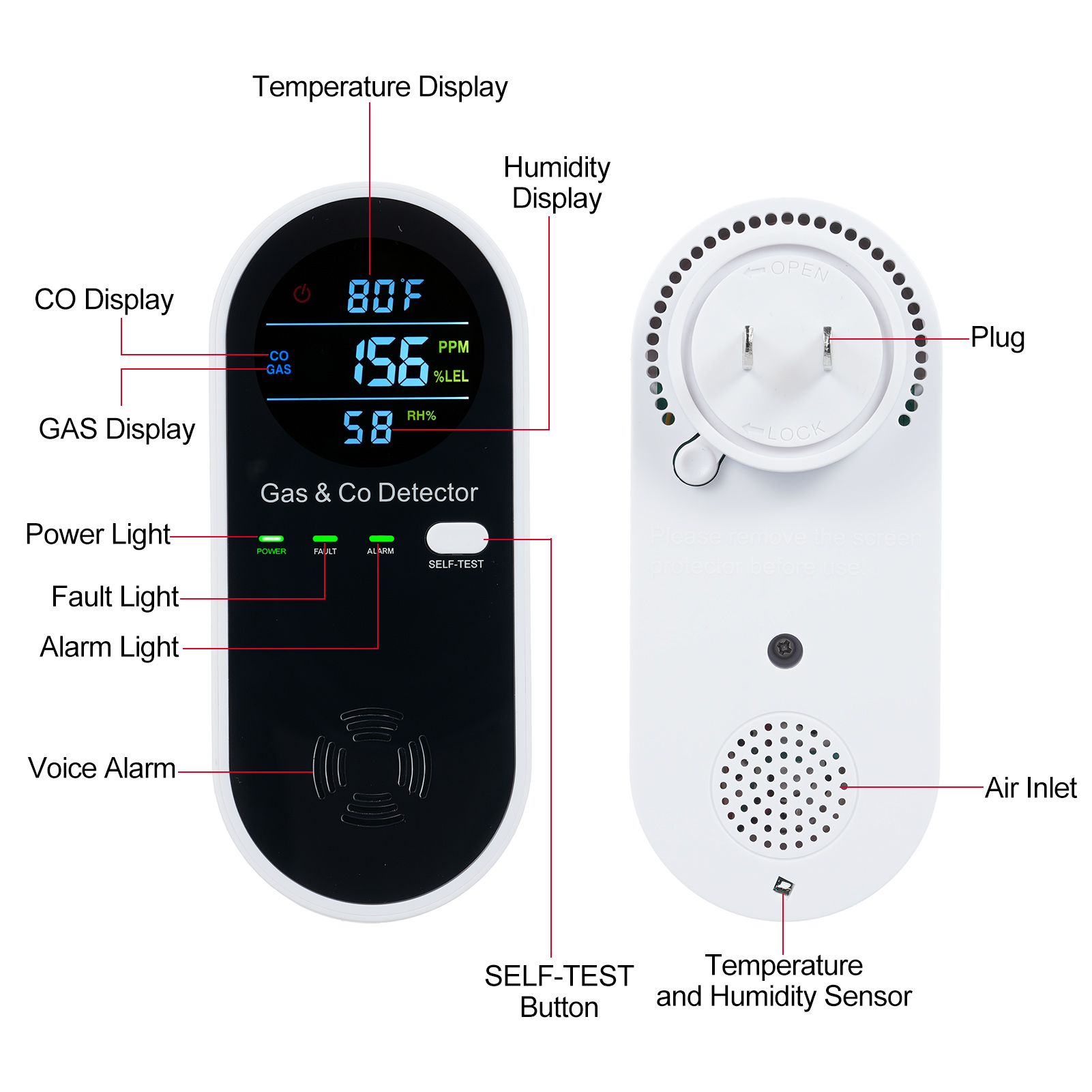 4 in 1 CO Monitor Alarm with L - Co Detector Plug incelemesi ve fiyatı