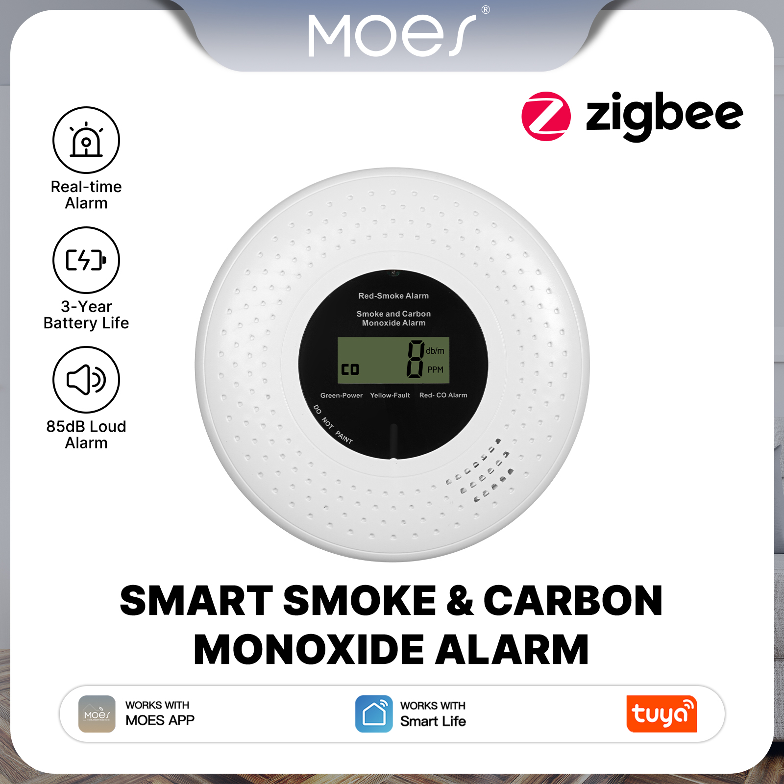 MOES Tuya Zigbee Smart Smoke C - Co Detector Plug incelemesi ve fiyatı